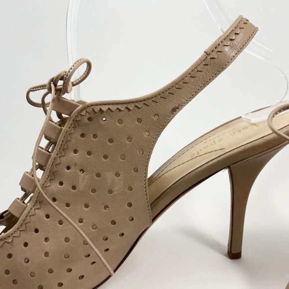 Kate Spade Beige Perforated Peep Toe Lace Heels - Picture 6 of 7